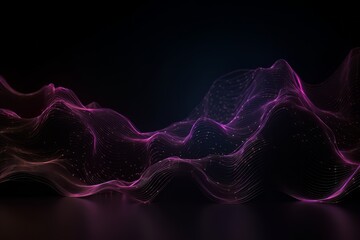 Network technology. Futuristic tech black background and purple waves Low poly wire illustration Generative AI