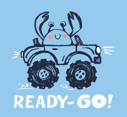 Crab monster, truck funny cool summer t-shirt print design. Racing car. Speed sport buggy big foot © Vasileva
