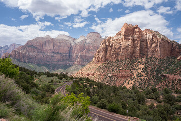 View of Zion National Park. Colorful rocks. Utah, USA. 