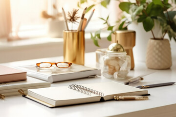 stock photo of stationery tools on the chic feminine Generative AI