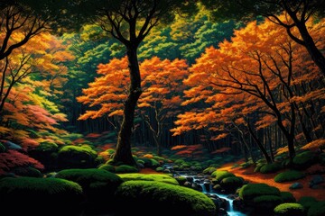 Fototapeta na wymiar Enchanted Pathways: Guiding the Soul towards Achievement amidst Japan's Forest Enclaves - Generative AI 2