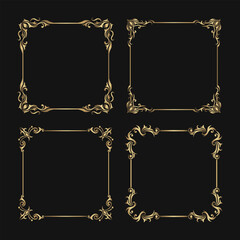 set vector, frame vintage gold