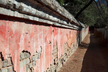 The mottled old walls of the Ming Tombs of the Ming Dynasty