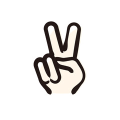 Hand peace sign - Hippie icon/illustration (Hand-drawn line, colored version)