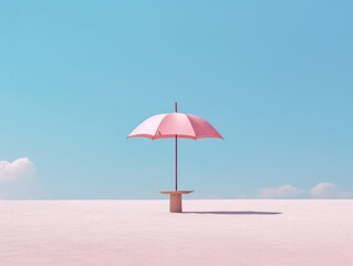 minimalist art of architectural design in empty desert setting with parasol umbrella on very sunny day, generative ai