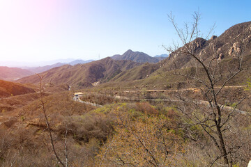 Overlooking the mountains from the observation deck on Changchi Road in Changping, Beijing