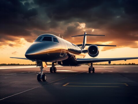 beautiful private lear jet airplane on tarmac, generative ai