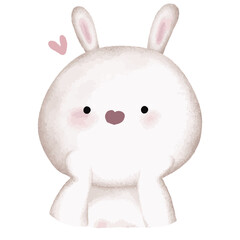 Hand drawn watercolor cute rabbit with heart element illustration.