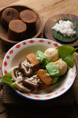 gethuk Magelang is traditional food made from cassava, sugar, vanilla, and food coloring. getuk.