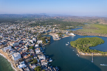 Obraz premium Barra de Navidad beach town, cihuatlan, Jalisco, mouth of river, Melaque Beach, Costalegre, bay of navidad.