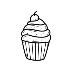 Hand-drawn cupcake vector illustration isolated on white background. Cupcake doodle