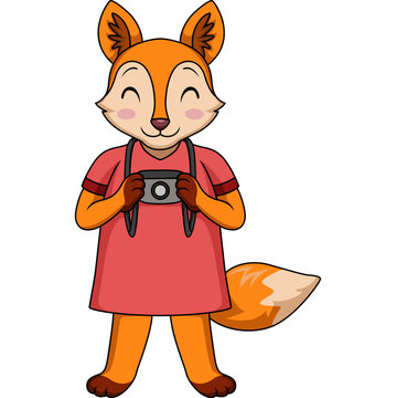 Cute fox cartoon holding a camera