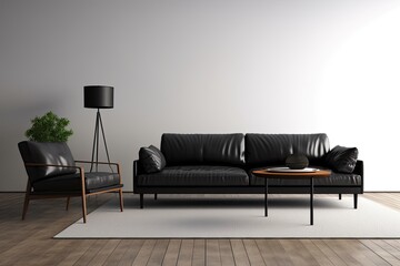 modern living room with black leather furniture Generative AI