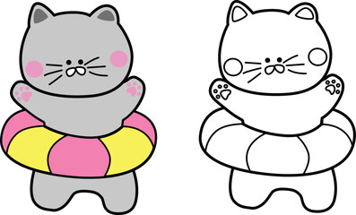 수영 튜브 고양이_러시안 블루