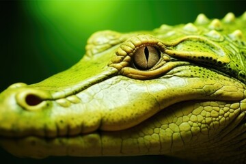 Fototapeta premium detailed close-up of a green alligators eye Generative AI
