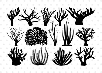 Corals Silhouette, Corals SVG, Seaweed Svg, Corals Stencil Svg, Aquarium Plants Svg, Ocean Svg Bundle, SB00133 © ETC Craft