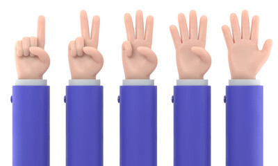 Obraz premium Transparent Backgrounds Mock-up.Five fingers counting icon.3d hand shows the number one to five,Supports PNG files with transparent backgrounds.Hands gesture numbers. 