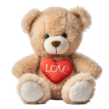 Plush teddy bear holding a I Love You heart
