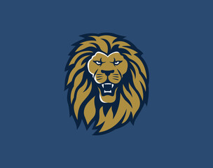 Blue & Gold Lion Head Logo Vector