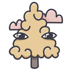 orange fluffy cute tree with eyes and clouds cute picture