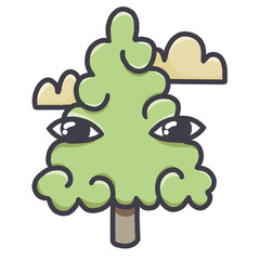 green fluffy cute tree with eyes and clouds cute picture