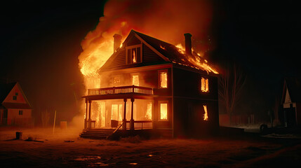 Nighttime Inferno: House Engulfed in Flames Using Generative Ai