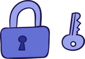 Lock and key hand drawn filled outline style