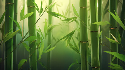 Fototapeta premium Bamboo Oasis: Flourishing Green Shoots Harmonize with the Surrounding Greenery Using Generative Ai