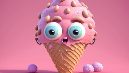 Cute Cartoon ice cream Character, Generative ai