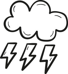 Thunderbolt cloud hand drawn outline style