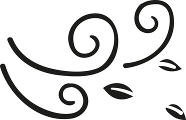 Wind with leaves hand drawn solid style