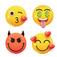 Set of 3d icon yellow color smile emoji. Set Icon Smile Emoji. Vector