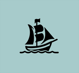 silhouette sailing ship icon in simple style. linear style