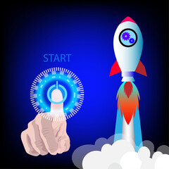 Businessman pushing the start button. Start up Vector illustration. Start up concept.