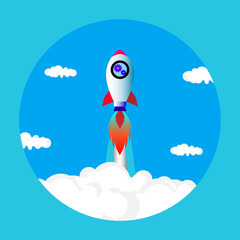 Rocket launch background flat design. Vector illustration. Start up concept.