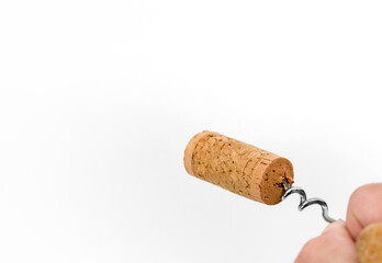 Uncorking a bottle of wine. Close-up wine cork stopper. Bottle opener.