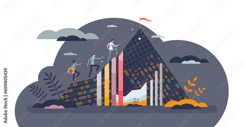 Poster data driven success as information management business tiny person concept, transparent background. 