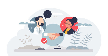 Patient centered care and medical support from doctor tiny person concept, transparent background. Healthcare service with effective and quality attitude illustration.