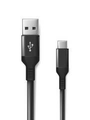 3d realistic vector icon. Black USB cabel. Isolated on white background.