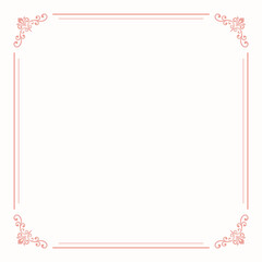 Classic pink vector vintage square frame with arabesques and orient elements. Abstract ornament with place for text. Vintage pattern