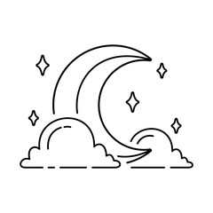 Illustration Vector Graphic of Aesthetic Moon Line Icon. Good for Beauty Products, Health, Greeting Cards.