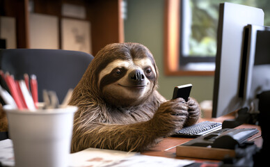 Work break office animal lazy employee sloth phone