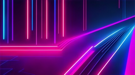Fototapeta premium 3D render Abstract futuristic neon background, glowing lines in the dark in a room, wallpaper, cyberspace, neon lights