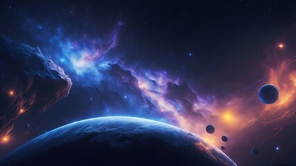 Fantastic multicolored outer space with stars, constellations, galaxies, planets and nebulae. Generative AI