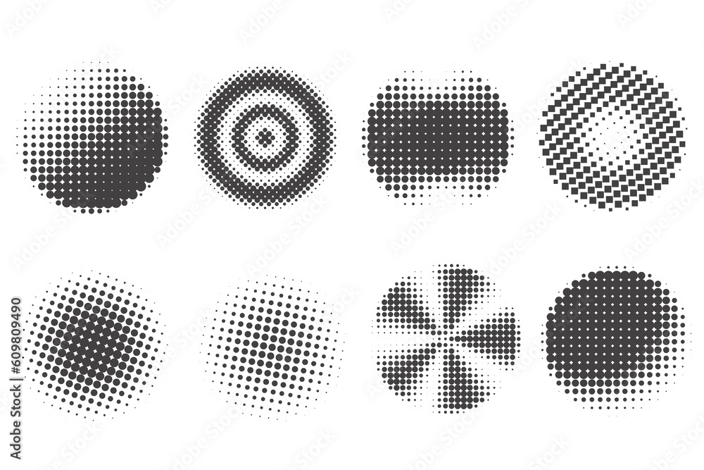 Poster circle dots with halftone pattern. round gradient background. elements with gradation points texture
