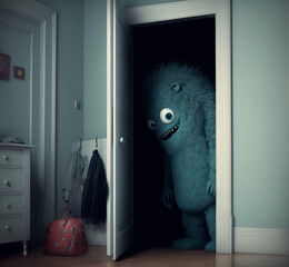 Cute monster imaginary creature friendly in closet
