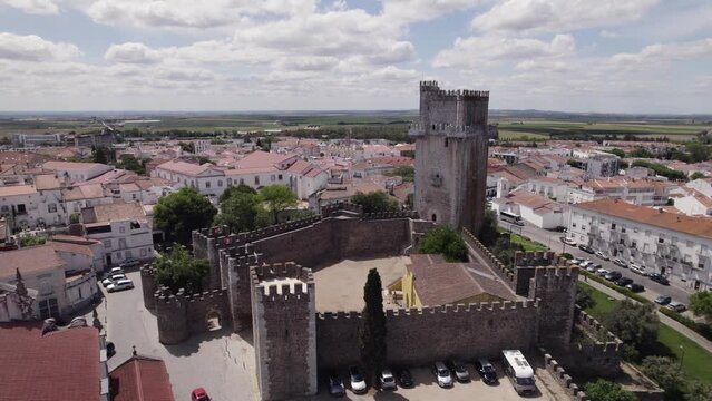 Beja Castle: Aerial View of Majestic Tower Overlooking the Enchanting City. Portugal