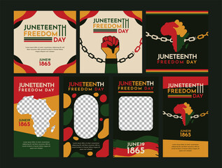 Juneteenth Social Black Live Matters Freedom Social Media Post Collection with African Colors, Hand and Map
