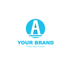 letter A logo illustration with blue circle background