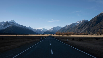The road to Aoraki / Mount Cook in New Zealand